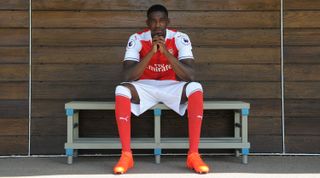 ST ALBANS, ENGLAND - AUGUST 03: Yaya Sanogo of Arsenal during the Arsenal 1st team photocall at London Colney on August 3, 2016 in St Albans, England. (Photo by David Price/Arsenal FC via Getty Images)
