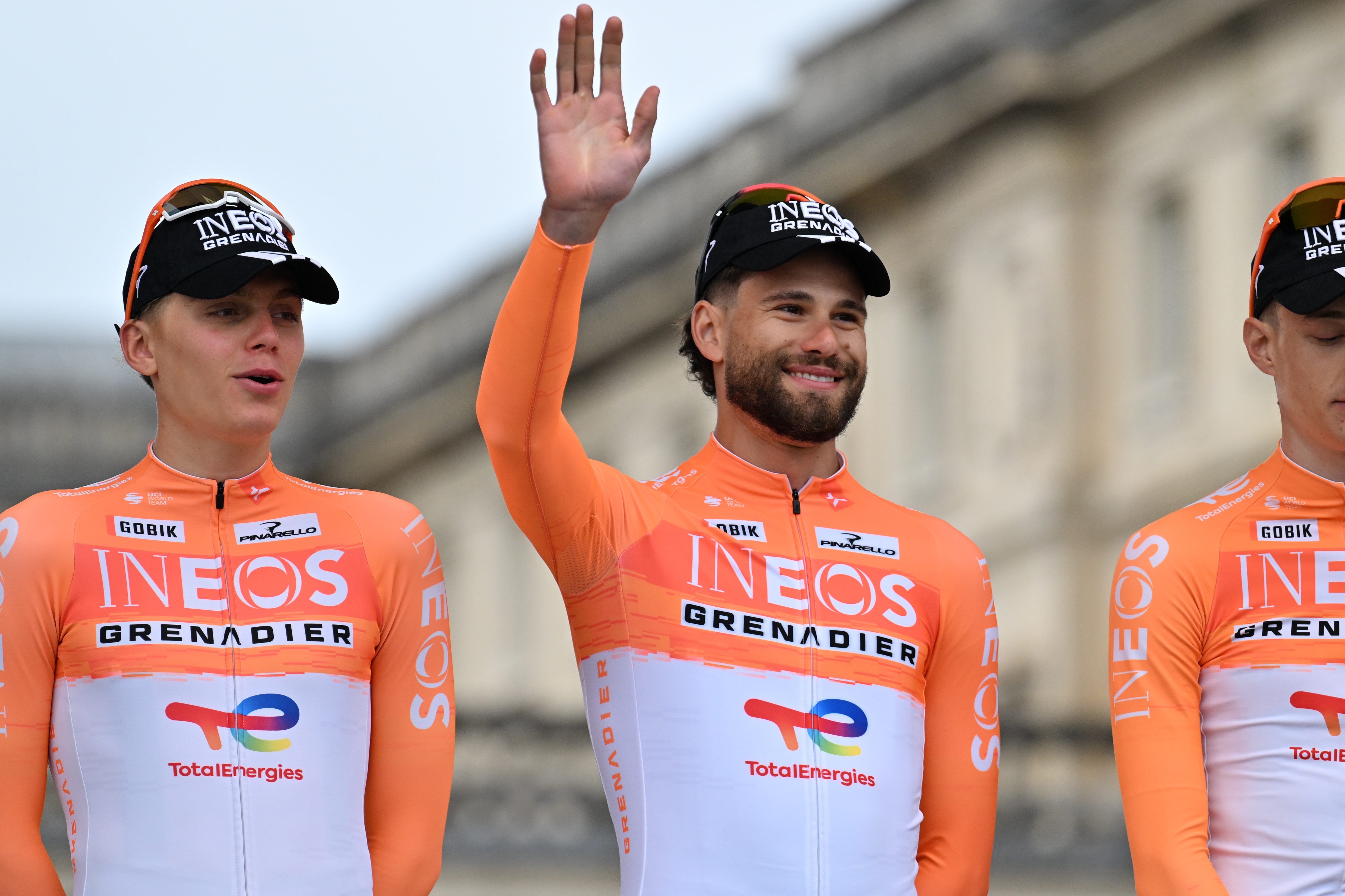 Filippo Ganna of INEOS Grenadiers participates in the team presentation of Paris-Roubaix 2026. (Photo by Gautier Demouveaux/NurPhoto)