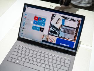 Samsung Galaxy Book S open on table.