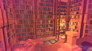 a videogame screenshot of a dense library