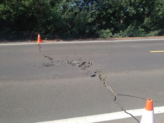A 6.0-magnitude earthquake struck on Aug. 24, 2014, near Napa, California, with damage shown here south of Highway 12. Image taken on Aug. 24.