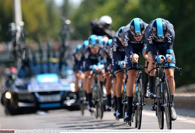 Froome, Stannard, Kennaugh, and Thomas team trialling in the 2013 Tour