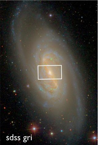 This image of galaxy NGC2903 includes a box that indicates the field of view of the new VIRUS-W spectrograph. The new observing instrument VIRUS-W saw