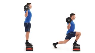 Lunges with weights: Reverse barbell box lunge