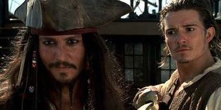 Johnny Depp and Orlando Bloom in Pirates of the Caribbean
