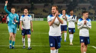 England players applaud the fans after their Euro 2024 qualifier against North Macedonia in November 2023.