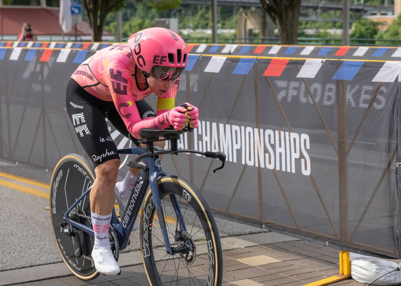 Kristin Faulker (EF Education - Cannondale) on her way to second place at 2024 US Time Trial National Championship for elite women