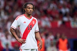 Andre Carrillo of Peru looks on during the international friendly game between Morocco and Peru at Civitas Metropolitan Stadium on March 28, 2023 in Madrid, Spain. (Photo by Alex Caparros/Getty Images)