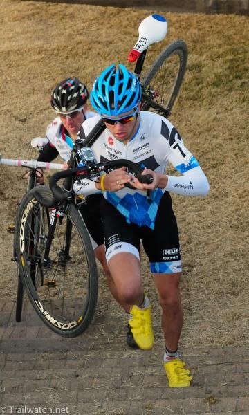 Danny Summerhill (Garmin Chipotle) leading Powers up the steps