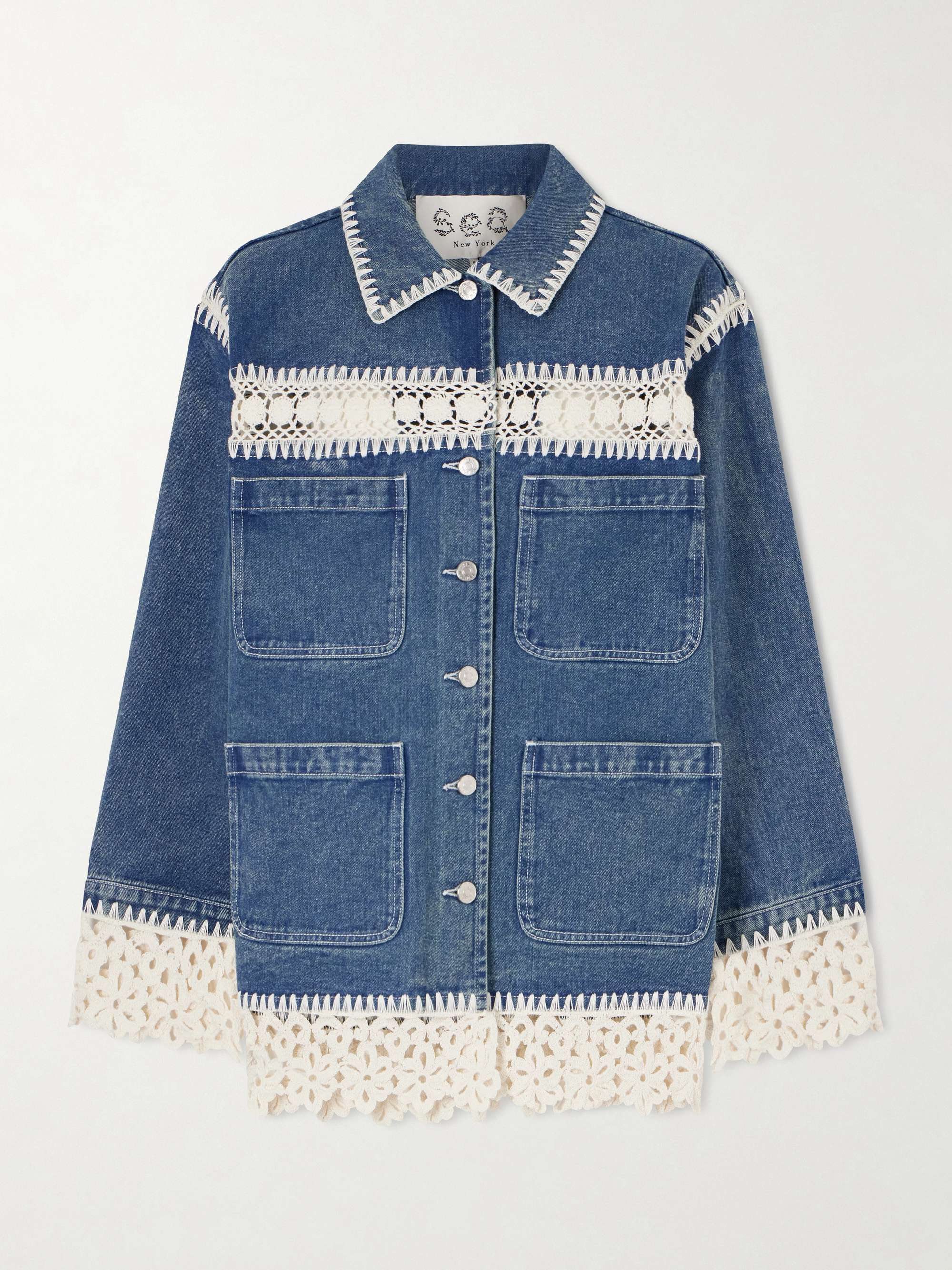 Stasia Crochet-Trimmed Denim Jacket