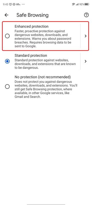Google Chrome Enable Safe Browsing Android