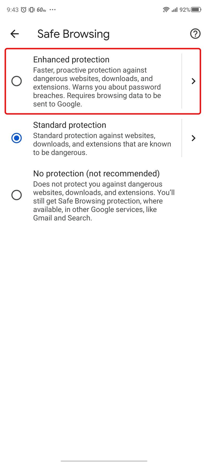 Google Chrome Güvenli Tarama Android'i Etkinleştirin