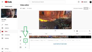How to edit videos on YouTube - add music step 1: Click the + symbol in the video timeline's audio section
