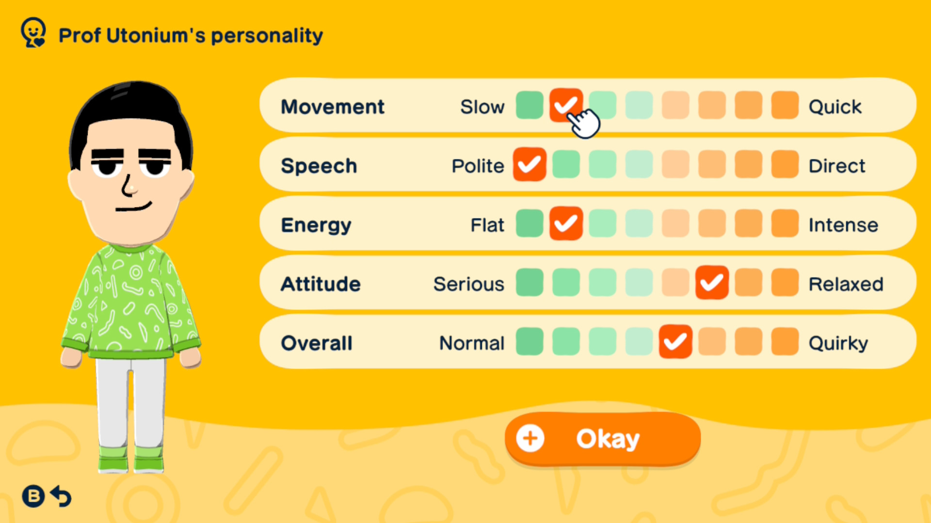 values that make a patient personality type Mii in Tomodachi Life Living the Dream