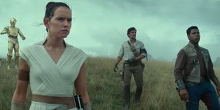 Star Wars: The Rise of Skywalker C-3PO, Rey, Poe, and Finn look out at the Death Star wreckage