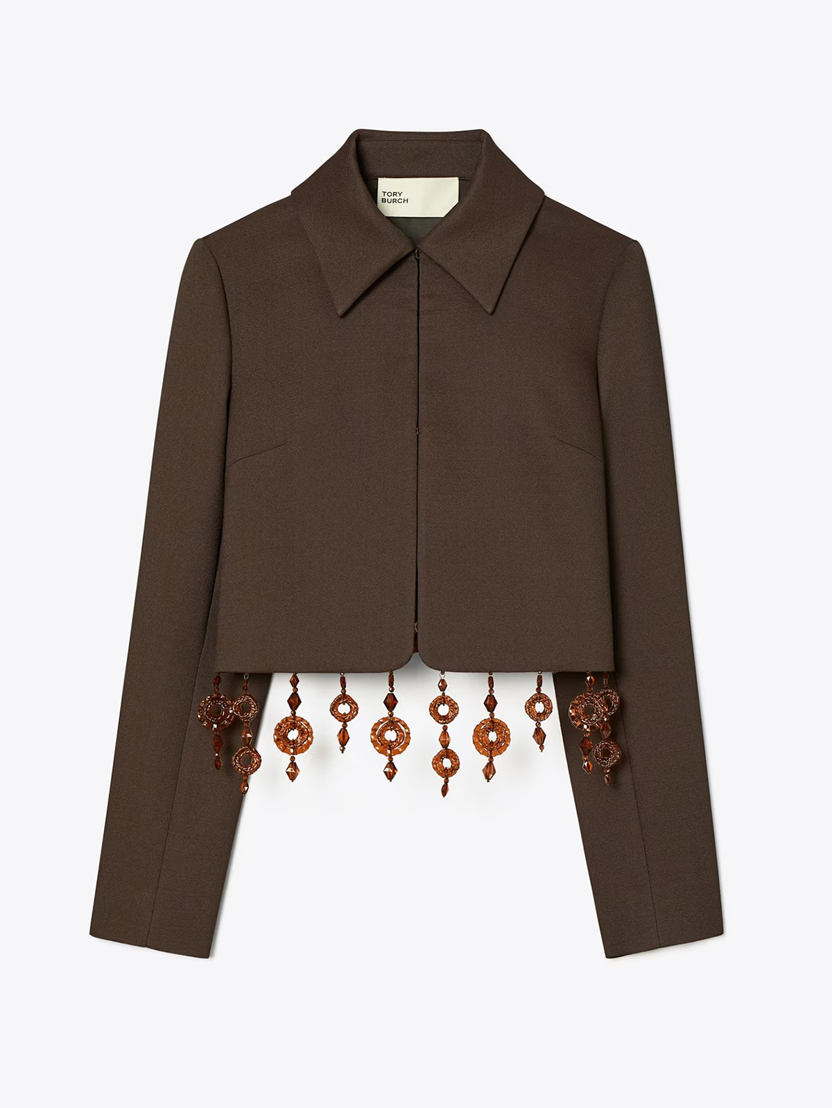 Cropped Crepe Jacket in Brown, Size 6