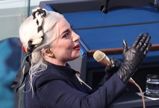 Lady Gaga sings the National Anthem at the inauguration of US President-elect Joe Biden on the West Front of the US Capitol on January 20, 2021 in Washington, DC