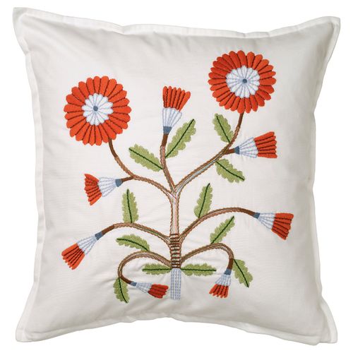 Facelior Cushion Cover - White/embroidery Dark Orange 20x20 "