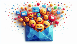 Emojis bursting from an email