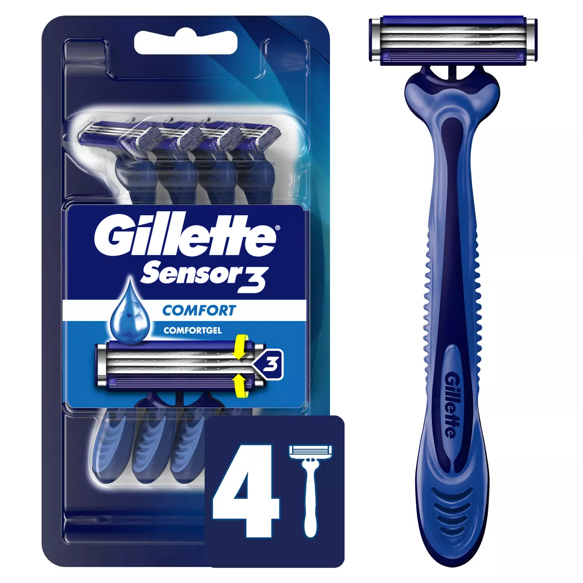Gillette Sensor3 Comfort Menu0026#39;s Disposable Razors - 4ct