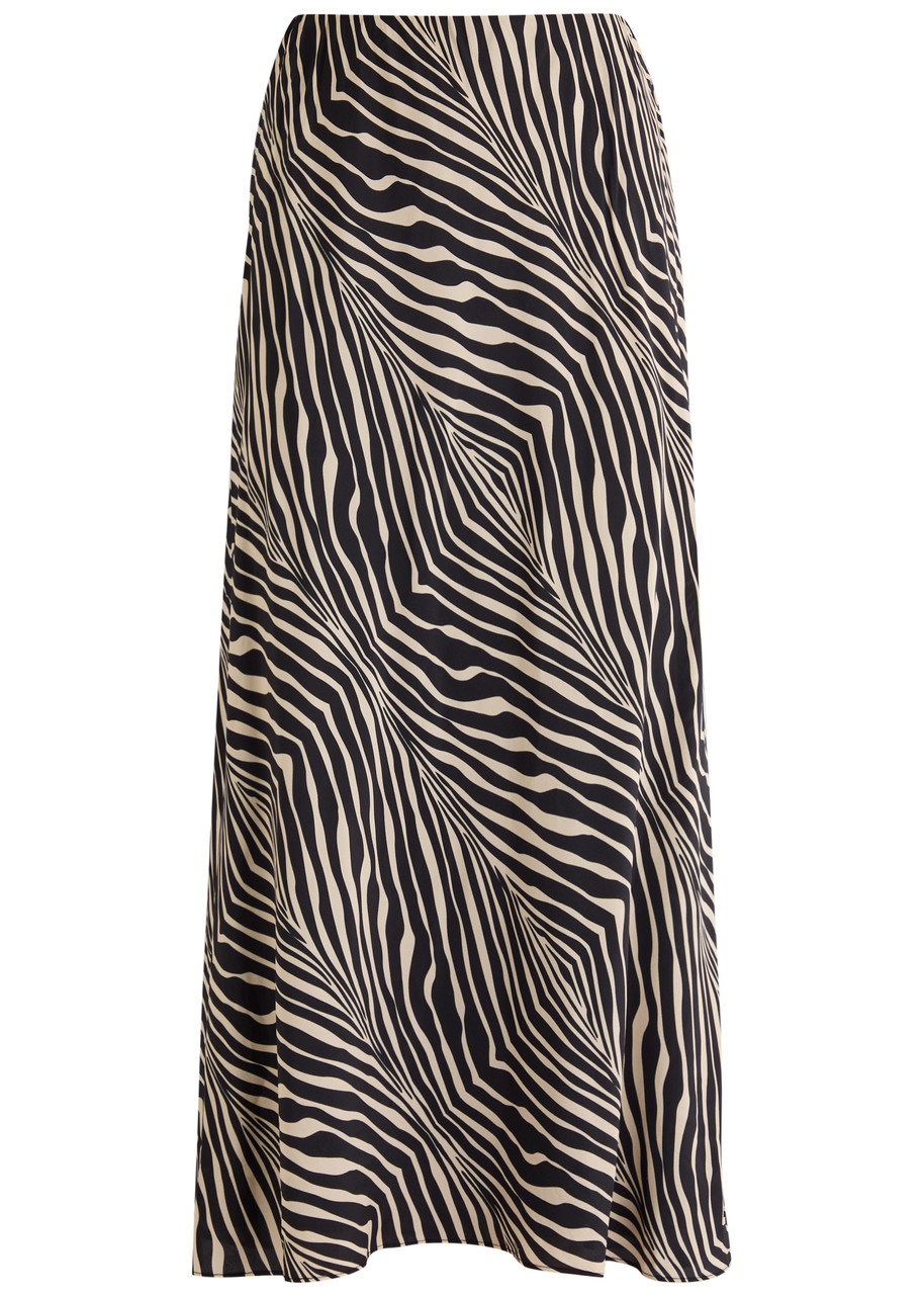 Boshan Zebra-Print Matte Satin Midi Skirt
