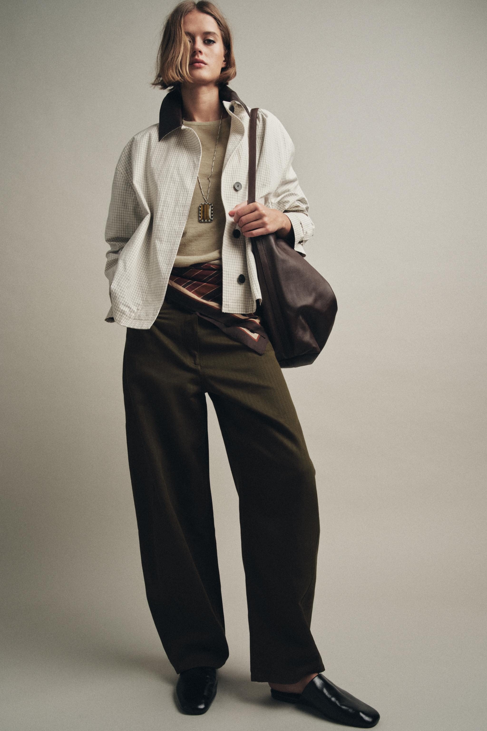 Leather Effect Collar Short Trench Coat Zw Collection