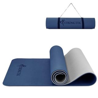 Strongtek Extra Thick Yoga Mat, 8mm, Sustainable Tpe Yoga Mat for Women and Men, Double-Sided Non-Slip Gymnastics Mat, Fitness Mat With Carrying Strap for Pilates and Floor Exercises(blue)