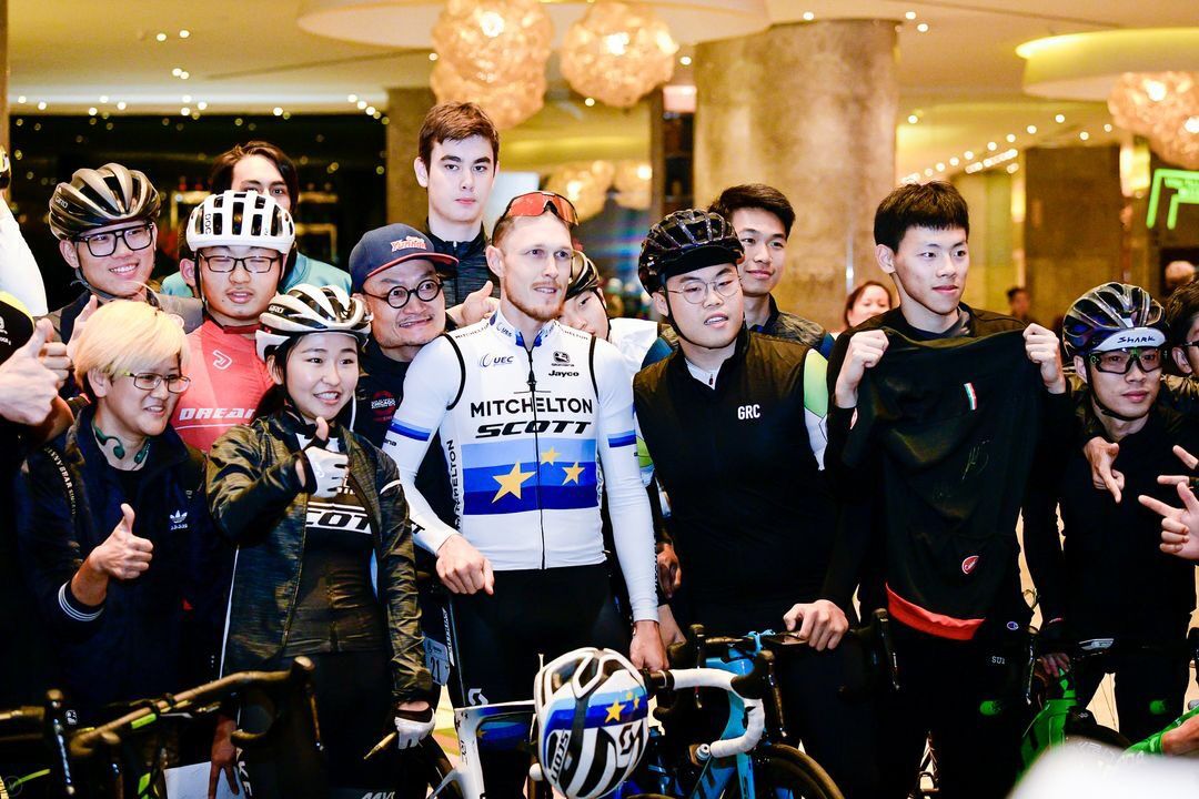Matteo Trentin stops for a photo