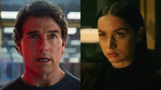Ethan Hunt (Tom Cruise) speaks in Mission: Impossible - The Final Reckoning, while Eve Maccaro (Ana de Armas) listens in Ballerina
