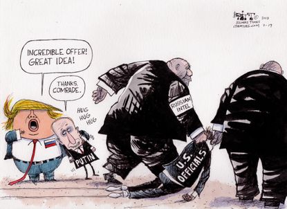 Political cartoon U.S. Trump Putin FBI agents Russian intel