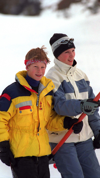 Prince Harry And Zara Phillips Share A Ski Drag Lift On Holiday In Klosters, Switzerland in 1998