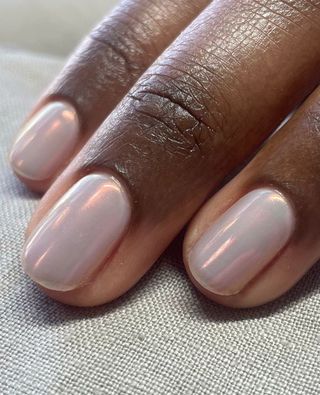 Short oval nails with glazed chrome