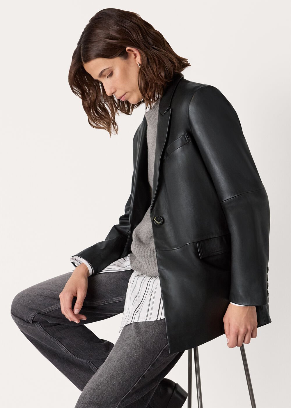 Black Stina Leather Blazer