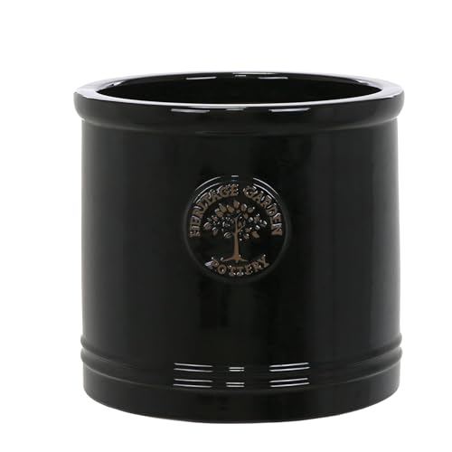 Medium 24cm Black Heritage Cylinder Garden Ceramic Planter Plant Flower Pot - Frost Proof