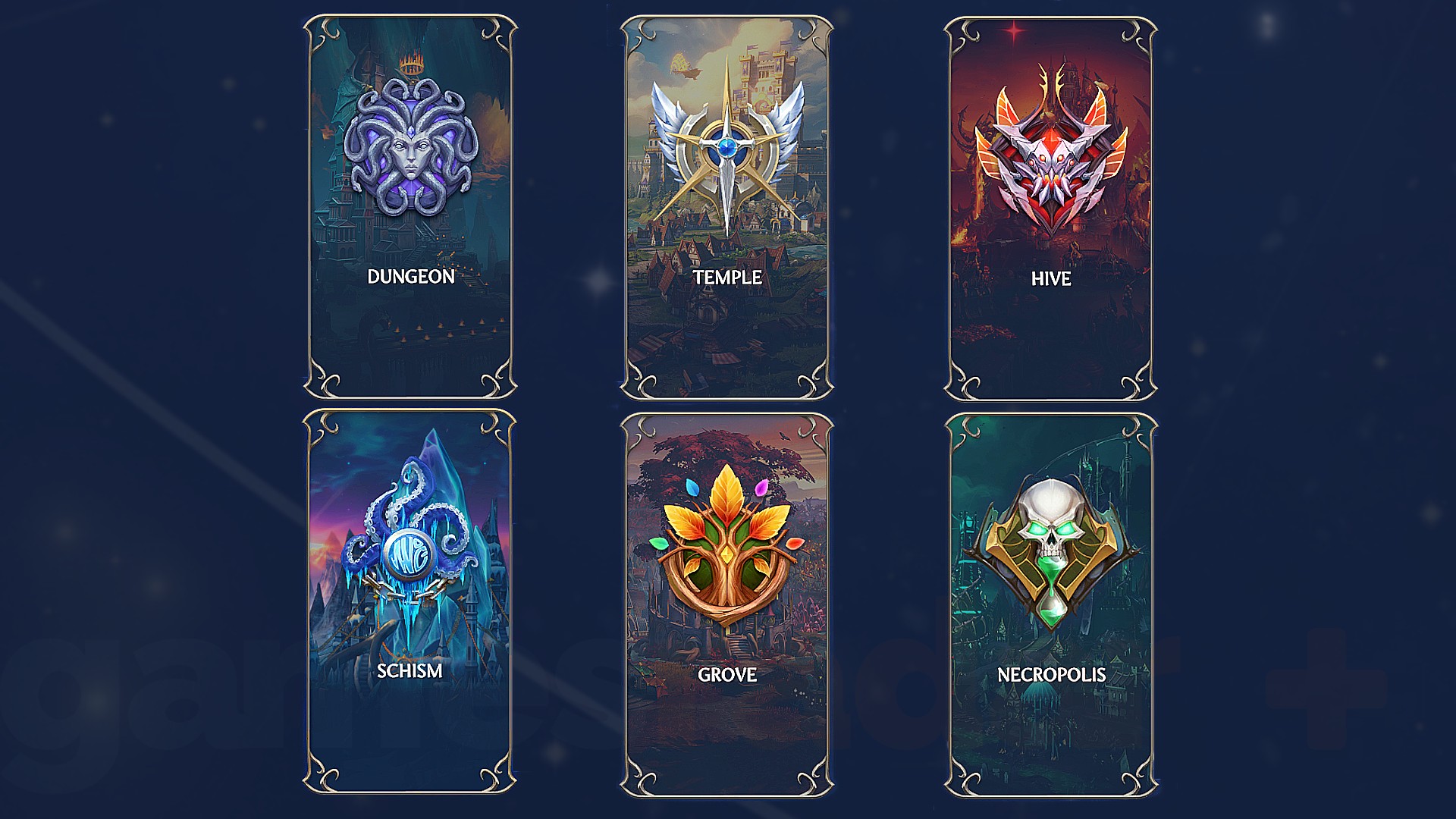 The icons for the six Heroes of Might and Magic Olden Era factions.