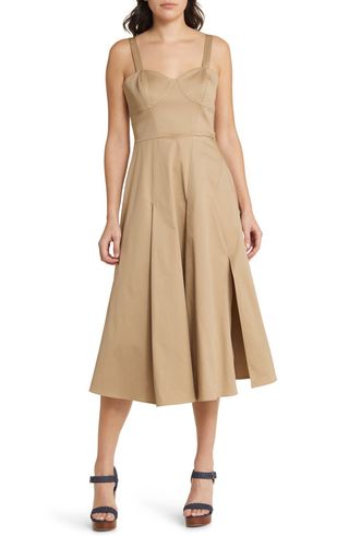 Sleeveless Stretch Poplin Midi Dress