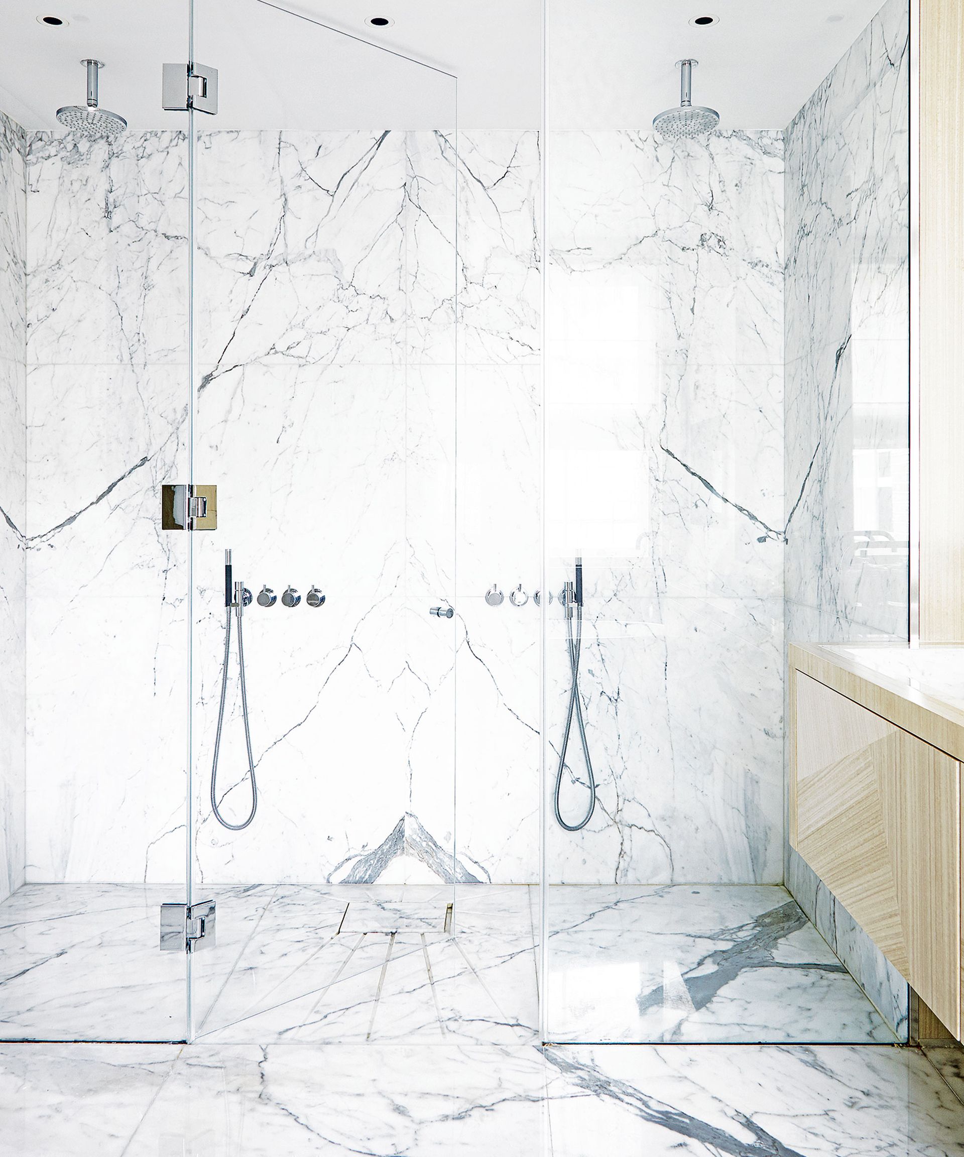 Bathroom floor tiles made from marble