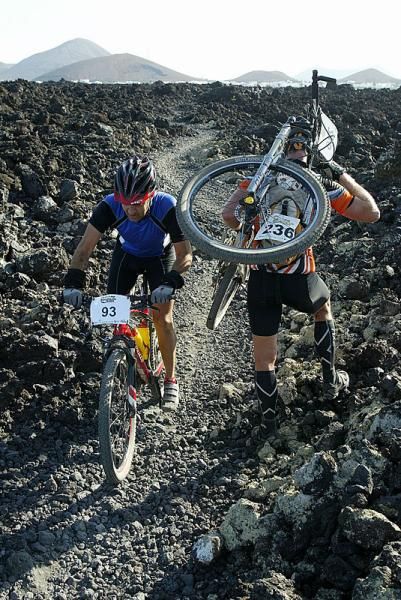One racer overtakes another