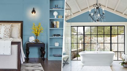 blue bedroom and blue bathroom