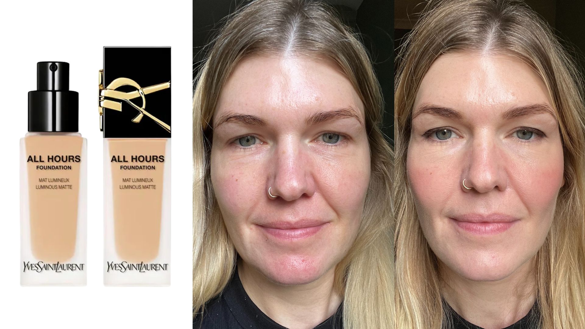 Before and after testing YSL All Hours foundation