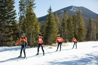 Riders try their hands at cross country skiing at the Rally winter camp.