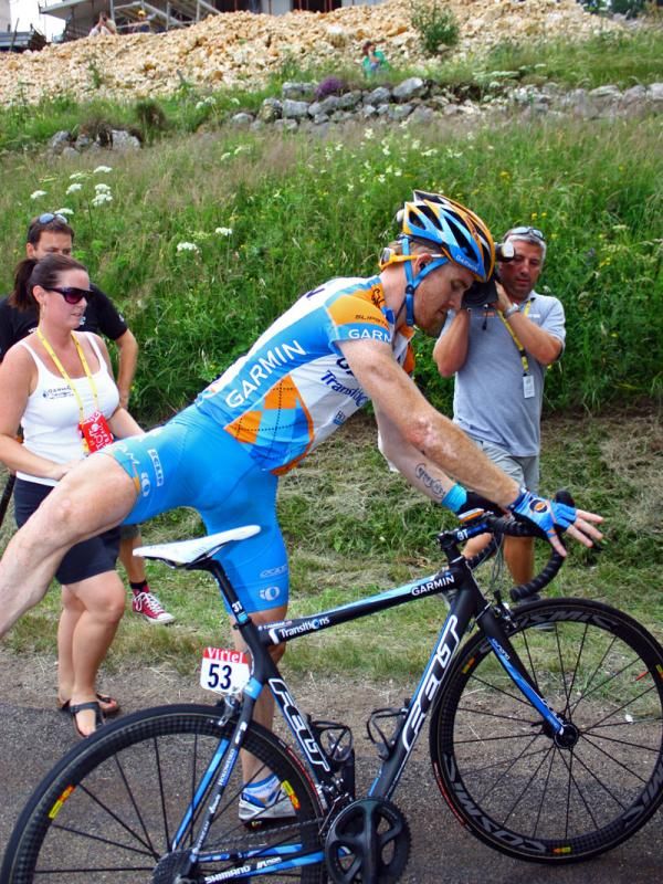 Tyler Farrar arrives at the team bus after a tough stage 7.