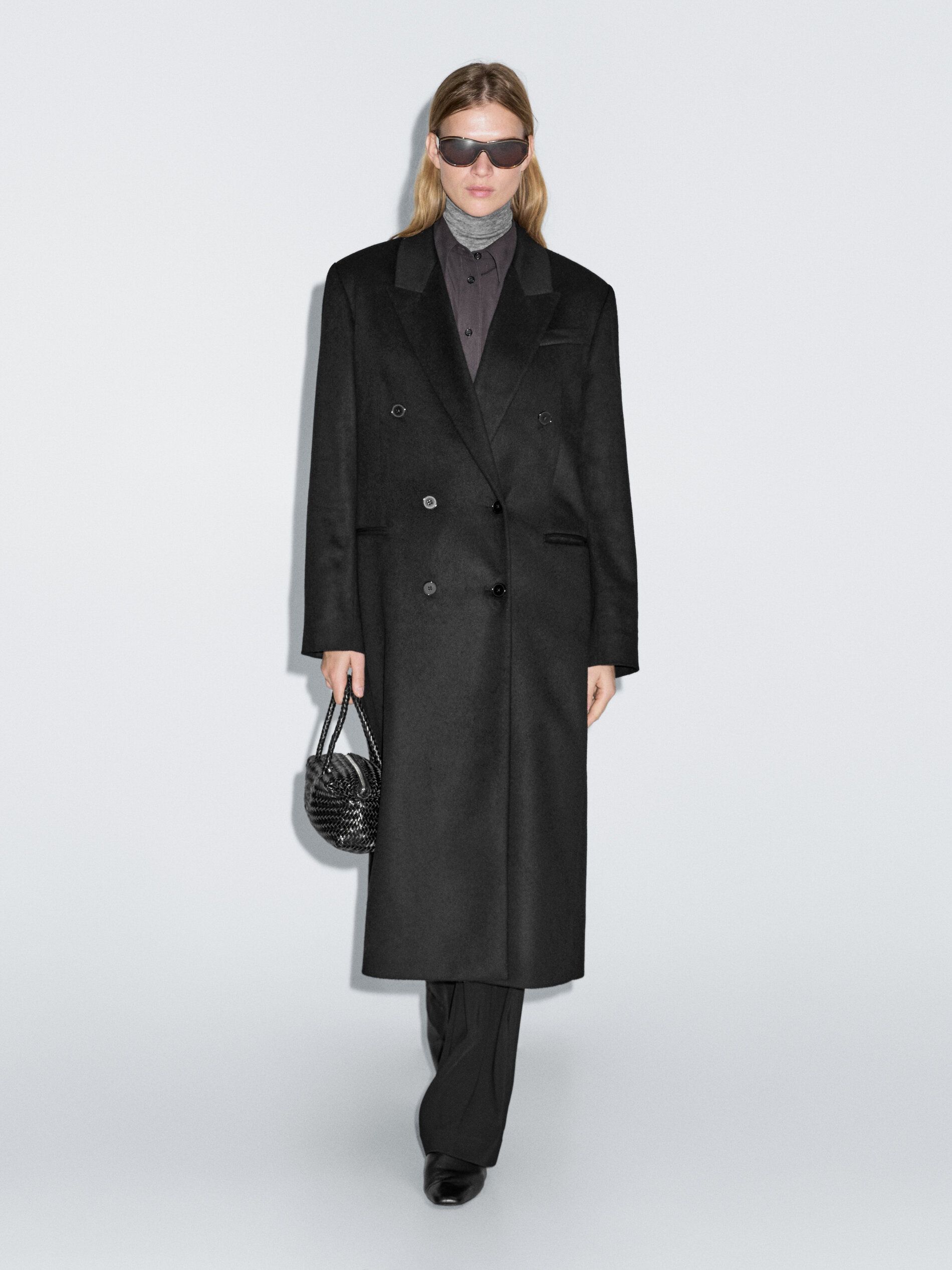 Long Double-Breasted 100% Wool Coat