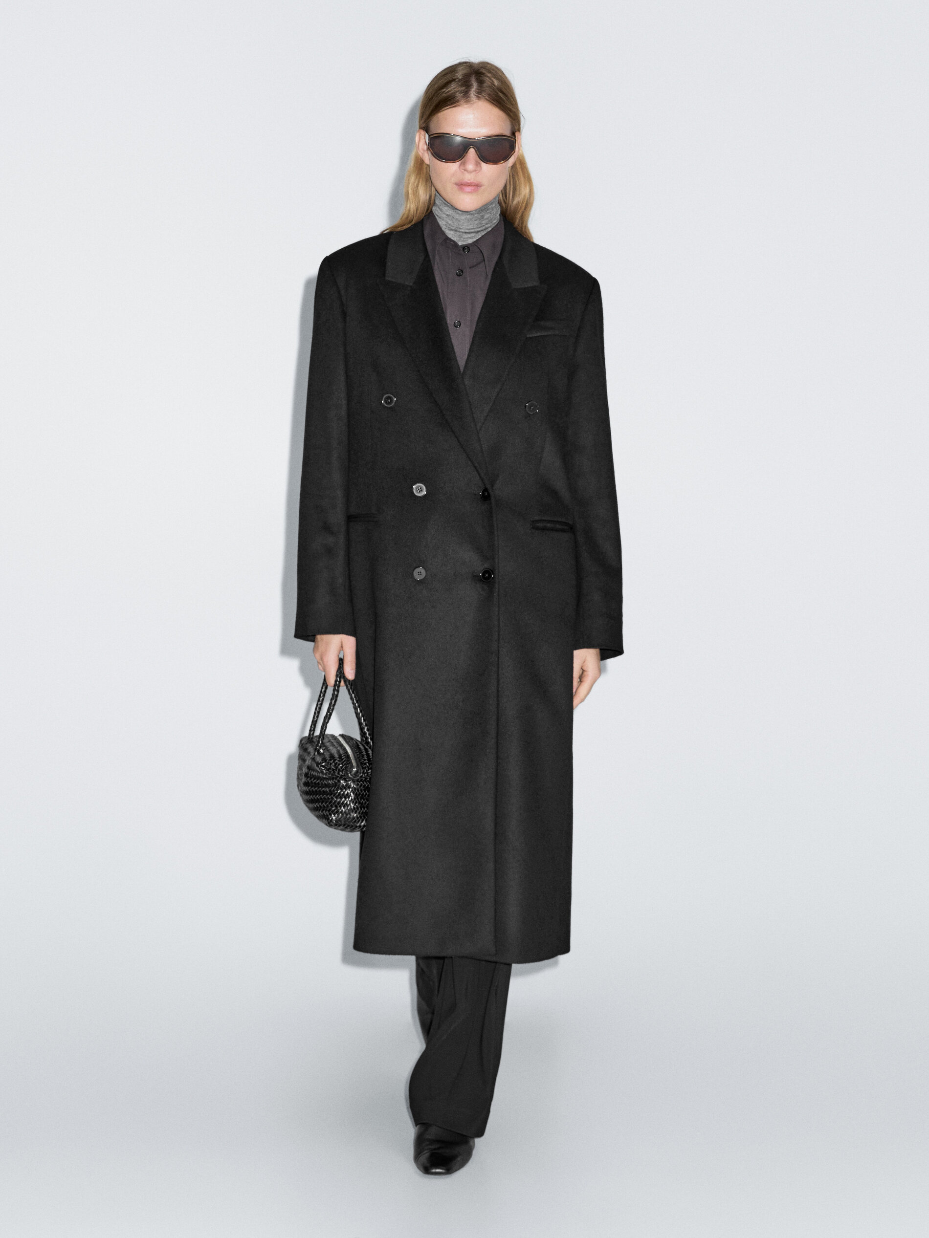 Long Double-Breasted 100% Wool Coat