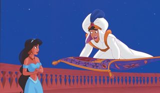 Aladdin courts Jasmine with a magic carpet