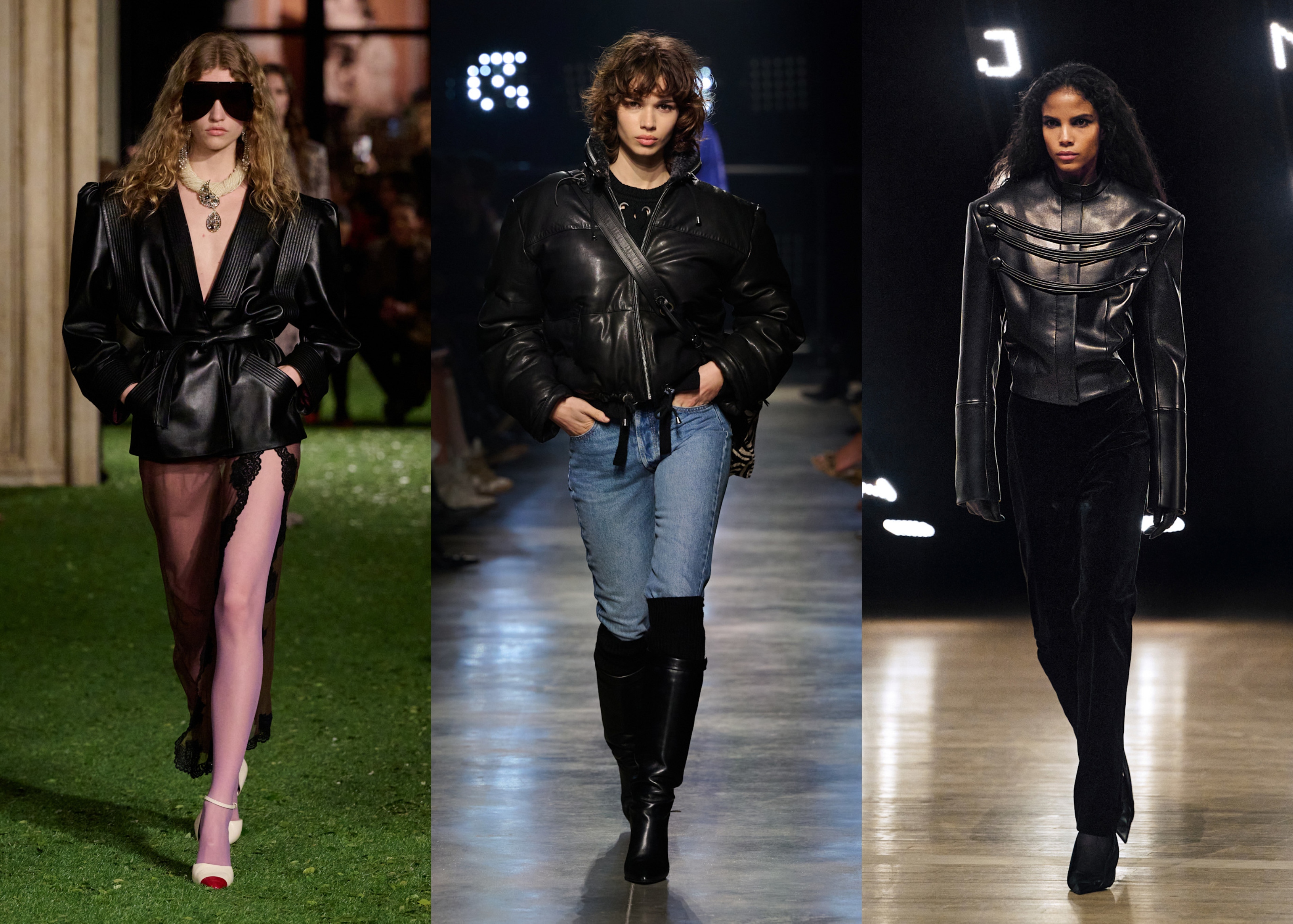 leather jackets on the fall 2026 runways of valentino, isabel marant, and khaite
