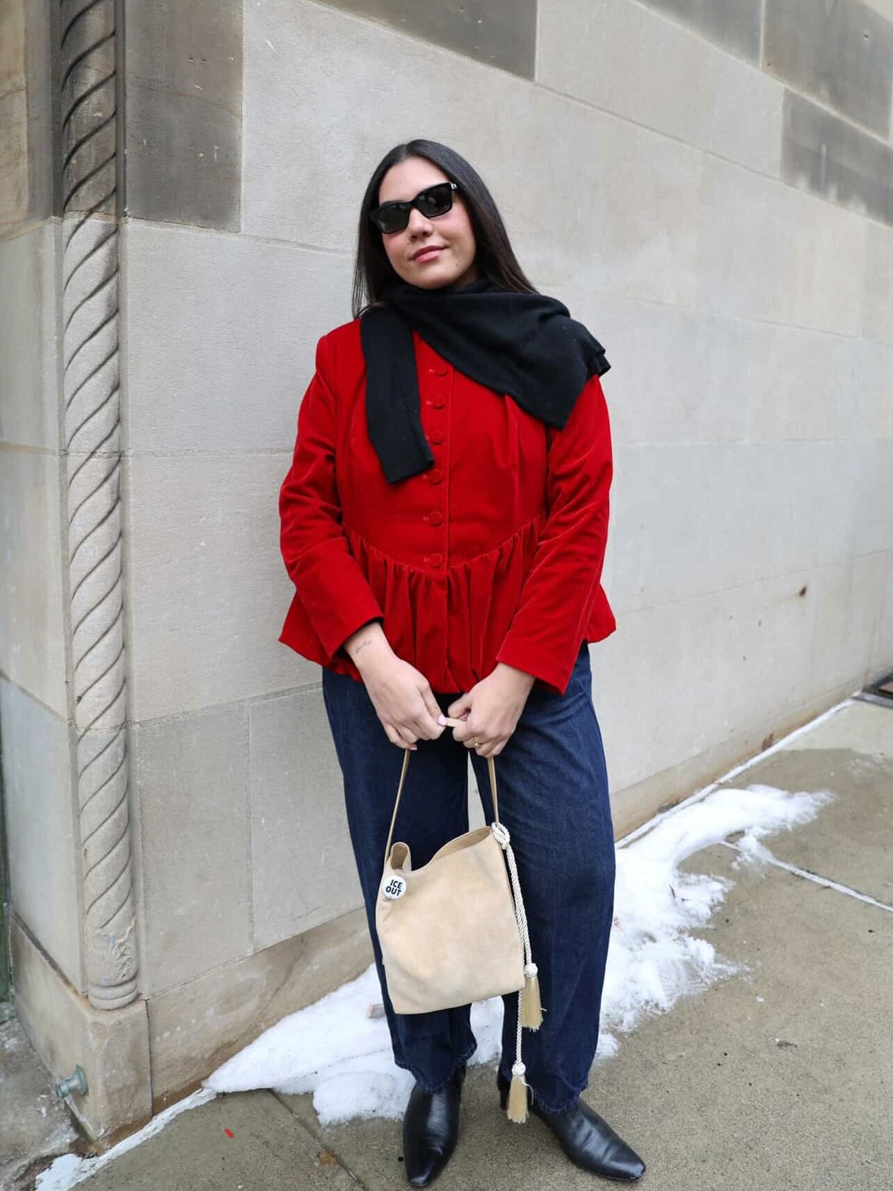 Woman wearing peplum top as a spring 2026 trend.