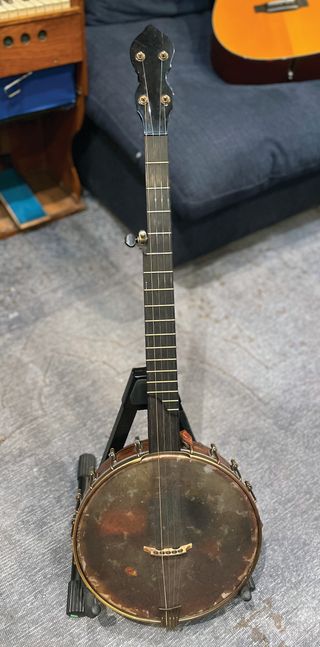 Ryan’s custom J. Romero banjo. “They build about five very beautiful banjos a year,” he says.