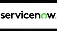 The ServiceNow logo on a white and black background