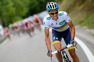 Alberto Contador launches his winning move on the Collado La Hoz